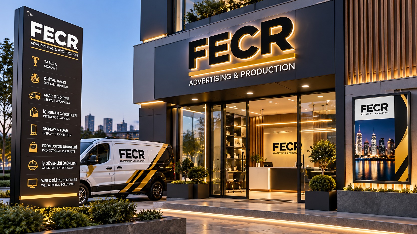 FECR markalı ışıklı kutu harf tabela uygulaması